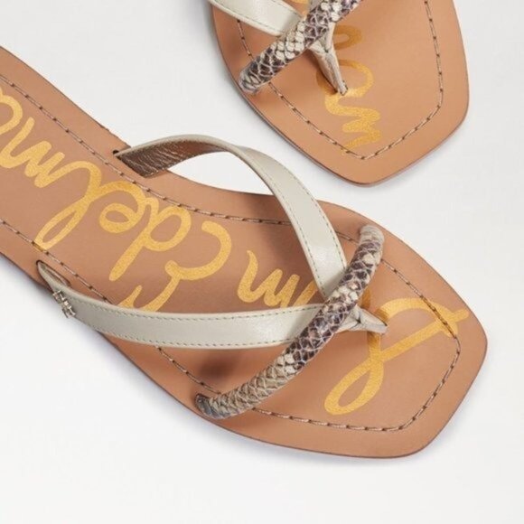 SAM EDELMAN Abbey Flip Flop Sandal in Off White Snake Print - NEW - Picture 1 of 9